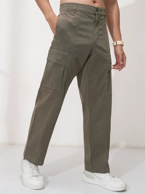 Suburbans  Men Brown Solid Straight Fit Cargos