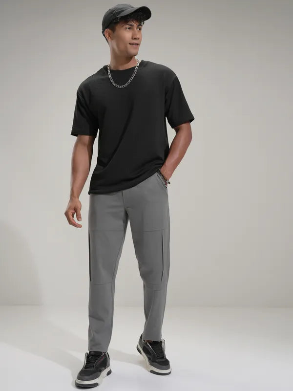 Suburbans  Men Grey Relaxed Fit Solid Casual Trouser
