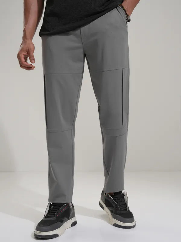 Suburbans  Men Grey Relaxed Fit Solid Casual Trouser