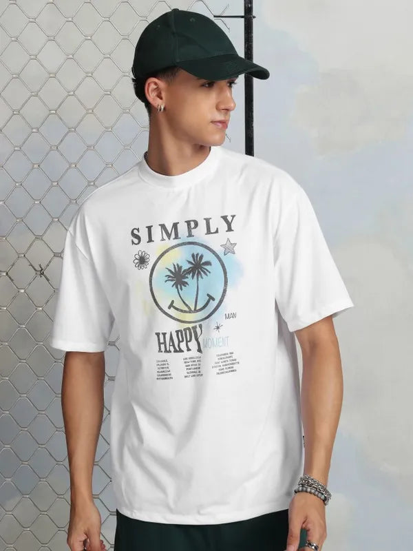 Suburbans Men White Printed Round Neck T-Shirt