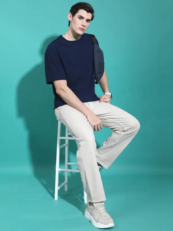 Suburbans Men Navy Solid Oversized Fit T-Shirt