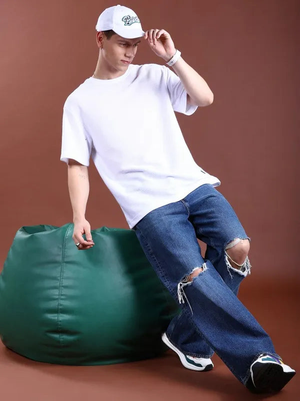 Suburbans Men White Solid Round Neck T-Shirts