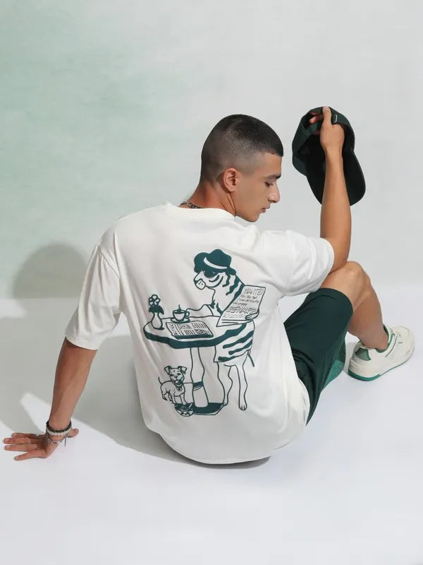 Suburbans Men Off White Printed Round Neck Relaxed Fit T-Shirt