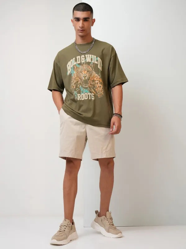 Suburbans Men Olive Printed Oversized Fit Round Neck T-Shirt 4991,699(71%off)
