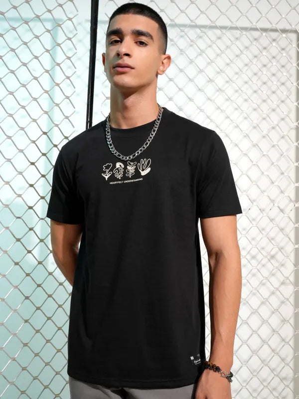 Suburbans Men Black Printed Round Neck T-Shirt