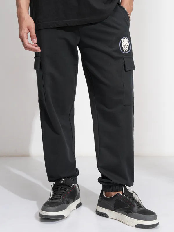 Suburbans  Men Black Black Panther Relaxed Fit Solid Cargos