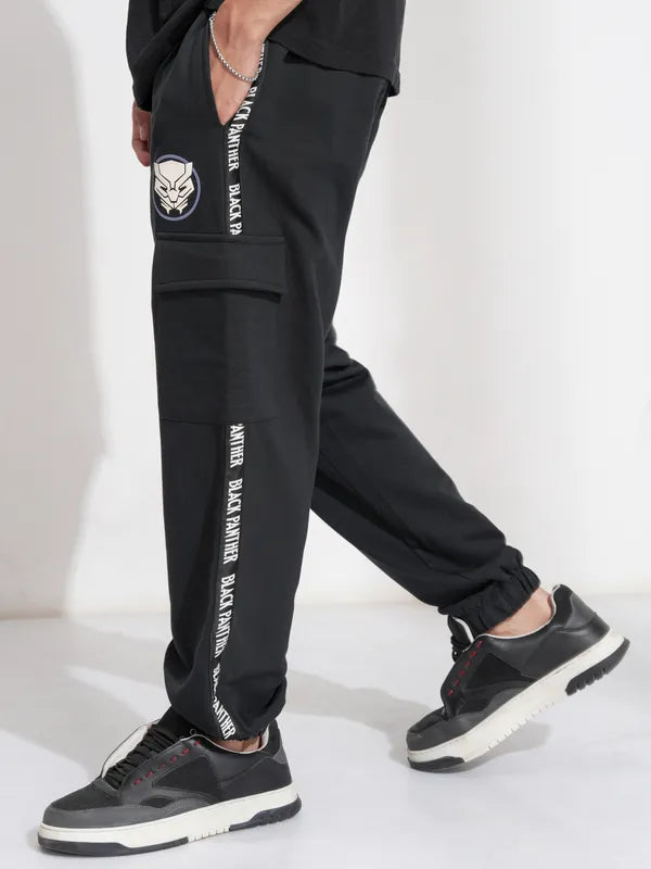 Suburbans  Men Black Black Panther Relaxed Fit Solid Cargos