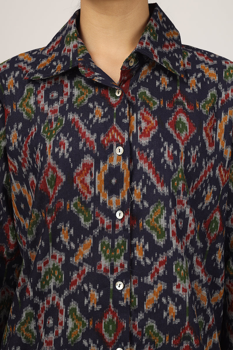 LONG SHIRT IKAT BLUE Pyjama Set