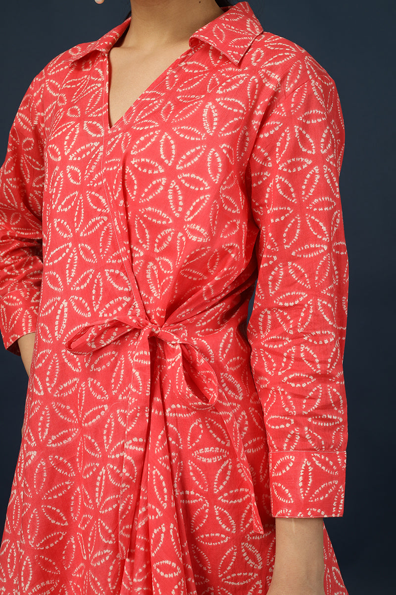 100% Cotton Muslin Floral Red Kurta Pyjama Set