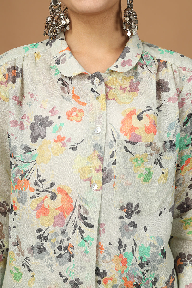 Floral Multi-Color Top and Pant Set 100% Linen