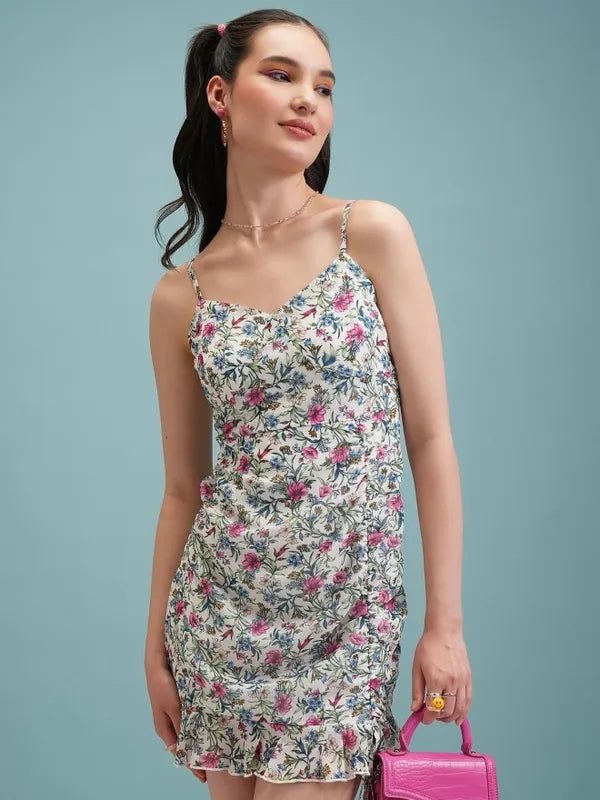 Suburbans Women White Printed Bodycon Dresses