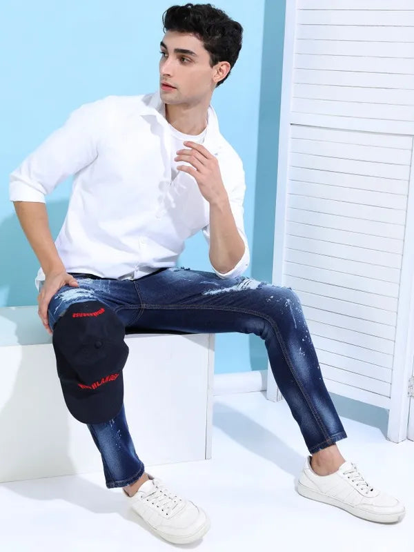 Suburbans Men White Solid Slim Fit Casual Shirts