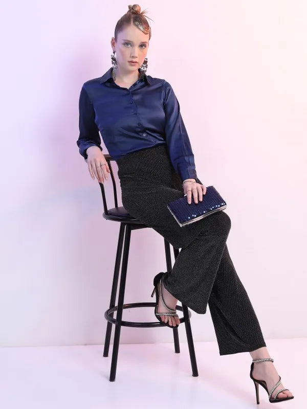 Suburbans Women Blue Solid Casual Shirts