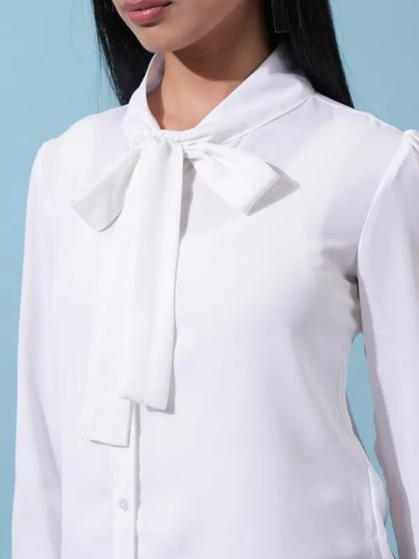 Suburbans  Women White Solid Casual Shirts