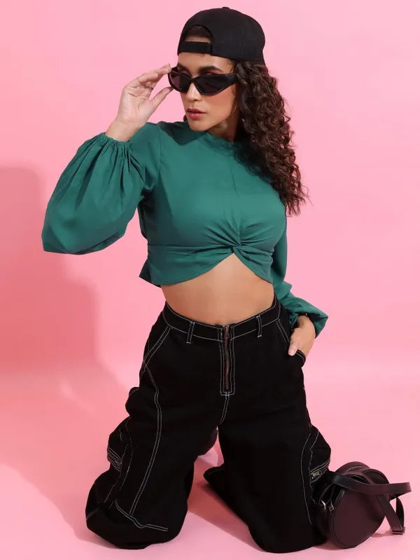 Suburbans Women Green Solid Regular Tops