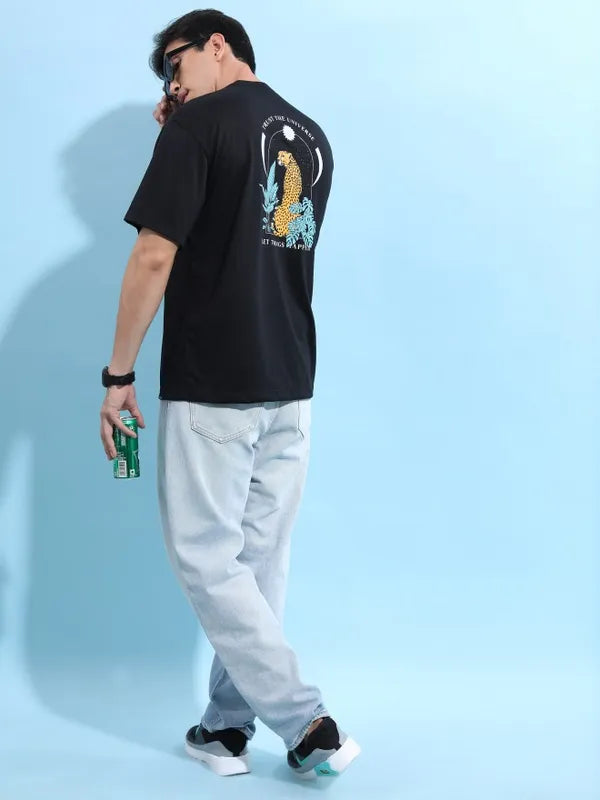 Suburbans Men Black Printed Round Neck T-Shirts