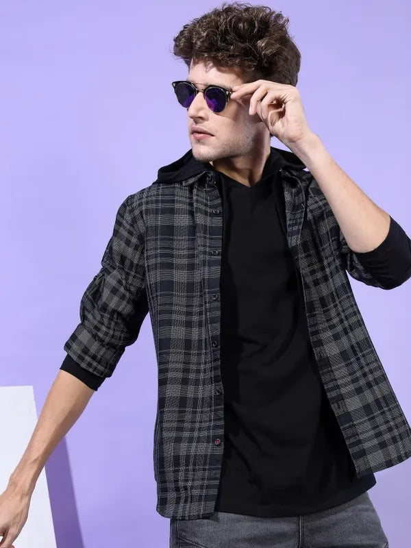 suburbans Men Black Checked Slim Fit Casual Shirts