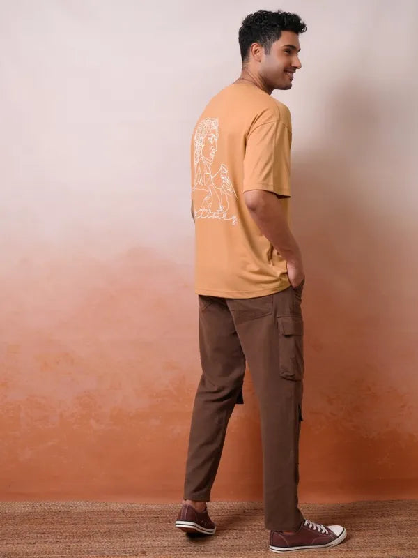 Suburbans Men Premium Puff Printed Rust Round Neck Half Sleeve Oversized Fit T-Shirt