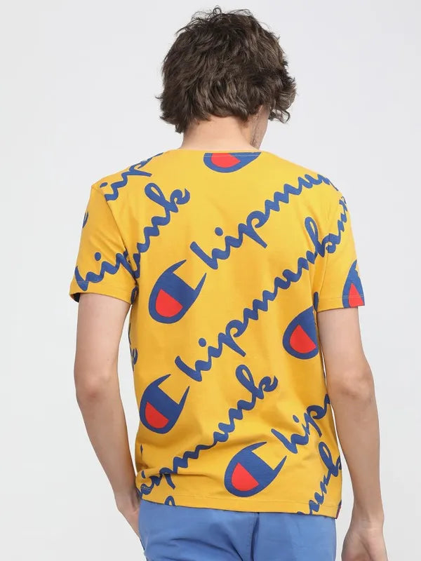 Suburbans Men Mustard Printed Slim Fit T-Shirt
