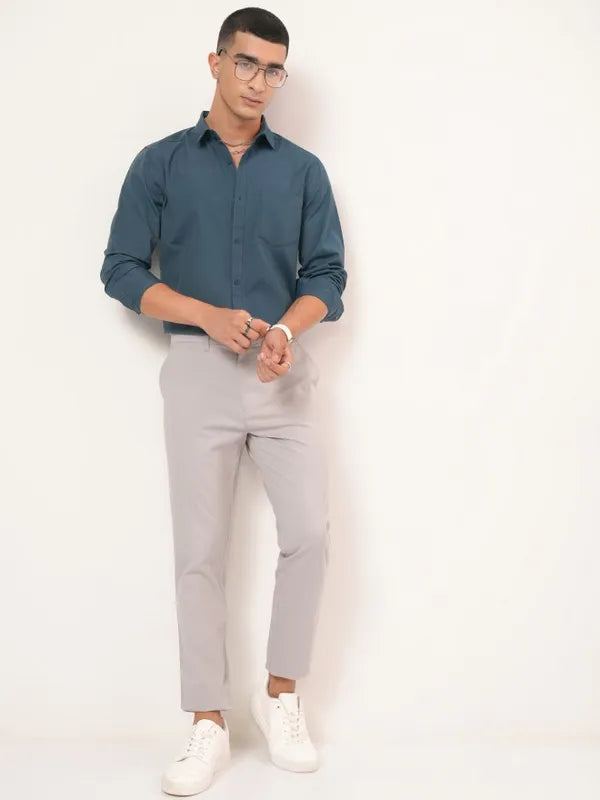 Suburbans Men Teal Solid Slim Fit Casual Shirts