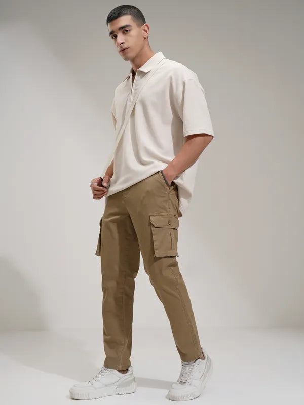 Suburbans Men Grey Regular Fit Solid Chinos