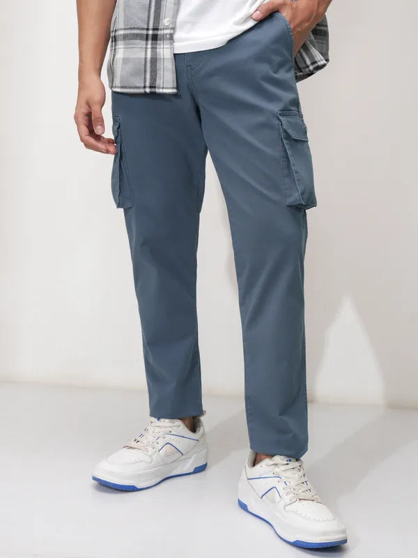 Suburbans Men Blue Solid Tapered Fit Cargos