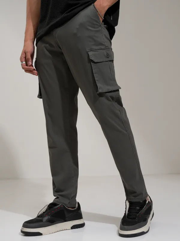 Suburbans  Men Grey Regular Fit Solid Chinos