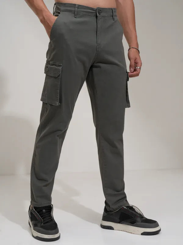 Suburbans  Men Grey Regular Fit Solid Chinos