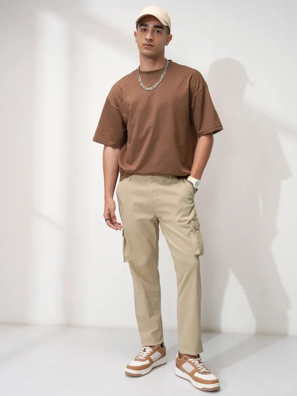 Suburbans Men Khaki Solid Tapered Fit Cargos