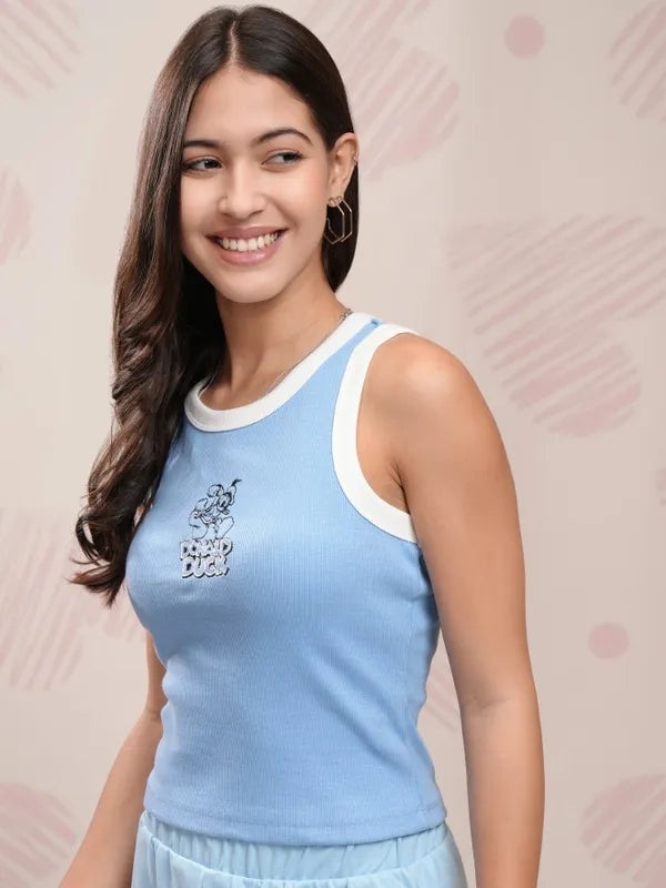 Suburbans  Blue Donald Duck Embroidered Fitted Top