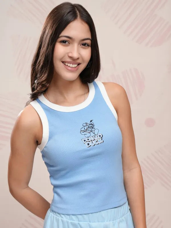 Suburbans  Blue Donald Duck Embroidered Fitted Top