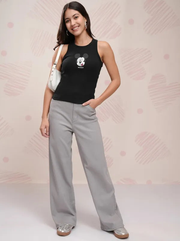 Suburbans Women Black Mickey Mouse Printed Tank Top