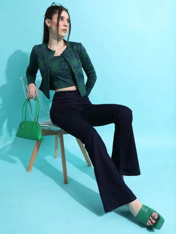 Suburbans Women Green Self Design Fitted Tops