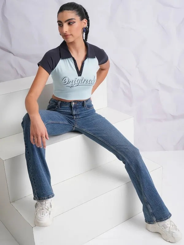 Suburbans Women Blue Printed Fitted Tops