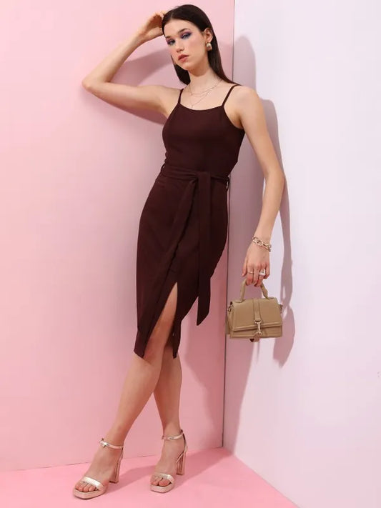 Suburbans   Women Brown Solid Bodycon Dresses