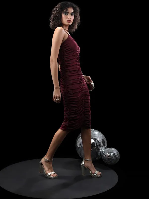 Suburbans Women Burgundy Printed Bodycon Dresses