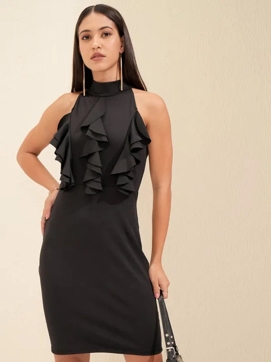 Suburbans  Women Black Solid Bodycon Dress