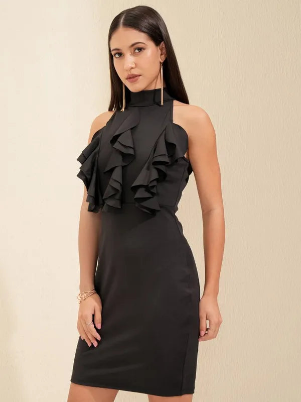 Suburbans  Women Black Solid Bodycon Dress