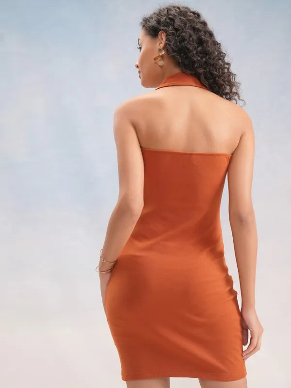 Suburbans  Women Rust Solid Bodycon Dress