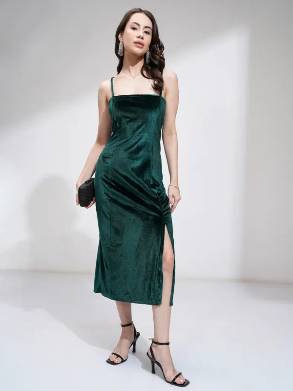 Suburbans Women Green Solid Bodycon Dress