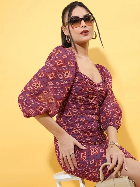 Suburbans  Women Purple Printed Bodycon Dress