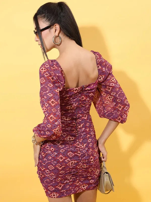 Suburbans  Women Purple Printed Bodycon Dress