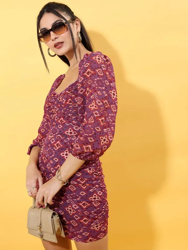 Suburbans  Women Purple Printed Bodycon Dress