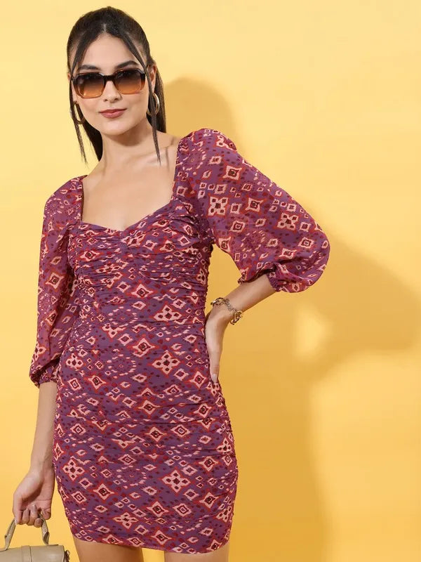 Suburbans  Women Purple Printed Bodycon Dress