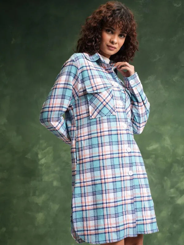 Suburbans  Women Blue Checked Casual Shirts
