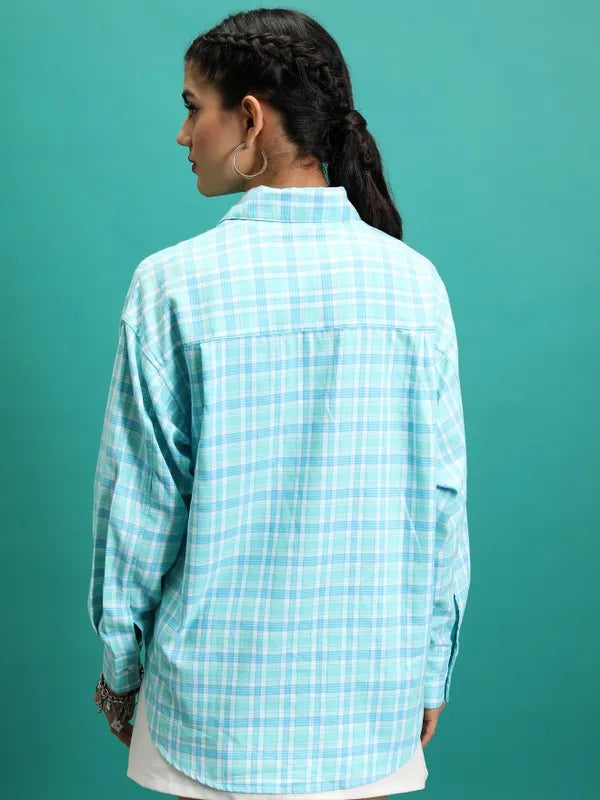 Suburbans Women Blue Checked Casual Shirts