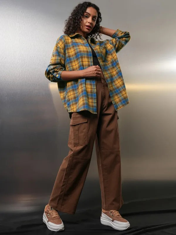 Suburbans Women Mustard Textured Oversized Fit Overshirt