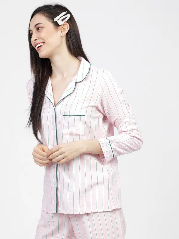 Suburbans Striped Regular Fit Sleep Shirts