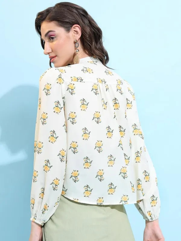 Suburbans  Women Off White Printed Regular Tops