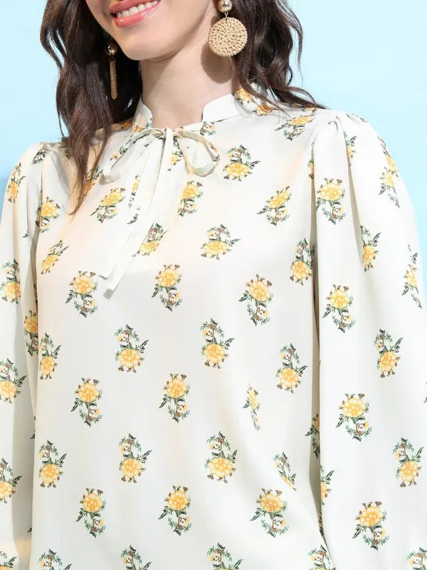 Suburbans  Women Off White Printed Regular Tops
